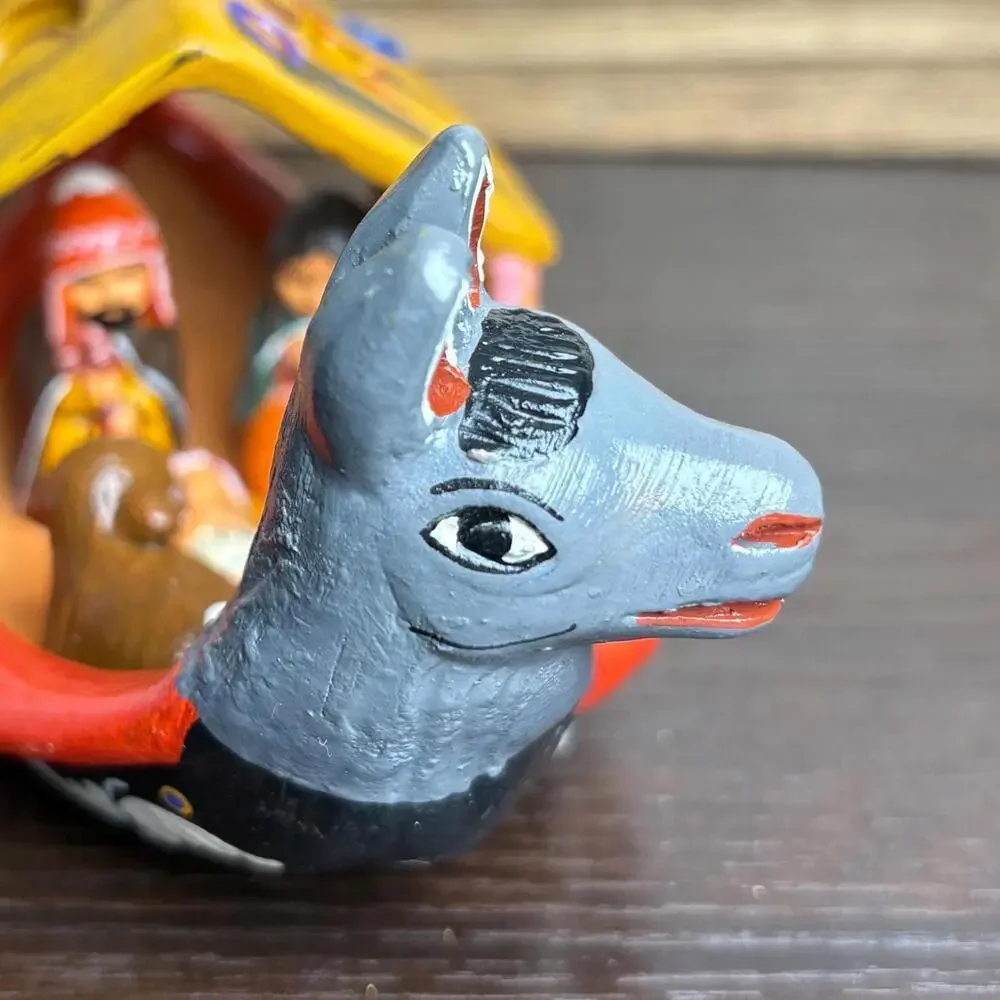 Handmade‎ Peruvian Clay Nativity Canoe Donkey: Folk Art Christmas Crèche